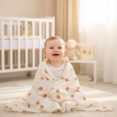 couverture pour emmailloter bebe souriant