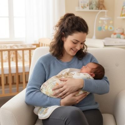 couverture d'emmaillotage pour bébé
maman douce qui sourit attentionnée 