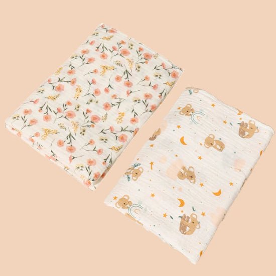 couverture legere bebe  duo fleurs petit ourson