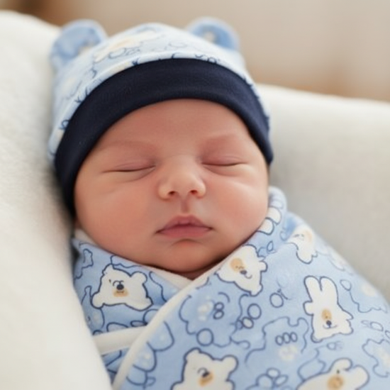 couverture pour emmailloter Gros plan bébé couverture bleue oursons 