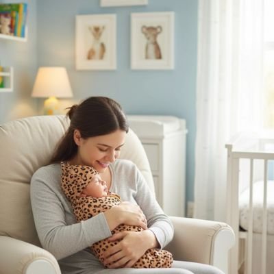 couverture pour emmailloter leopard et maman sommeil