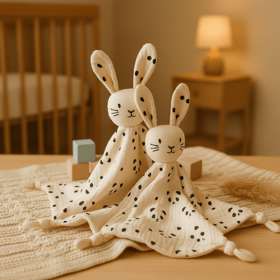  Doudou Bébé Câlin Nuit Sereine - Peluche Lapin Motifs
Deux doudous