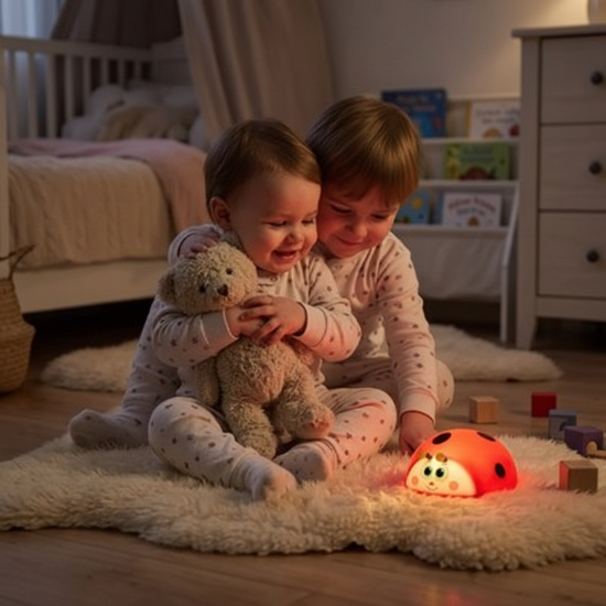 veilleuse rechargeable usb Deux enfants avec veilleuse coccinelle
