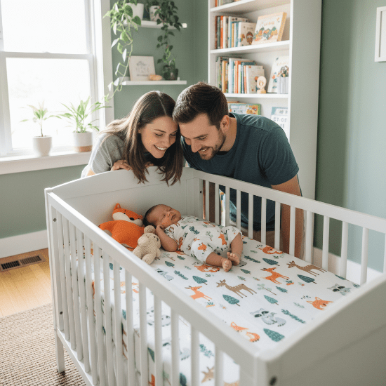 Drap housse lit bebe et Deux parents bébé drap forêt