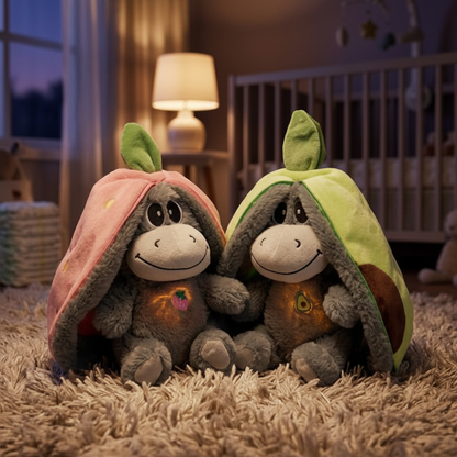Peluche qui respire avec Deux peluches âne rose vert nurserie