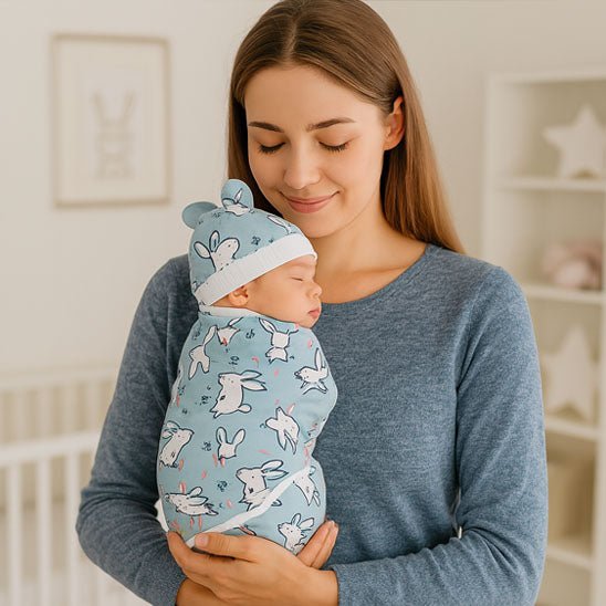 Couverture Emmaillotage Bébé Cocon - Sensation Maternelle
dors bien bébé lapin bleue