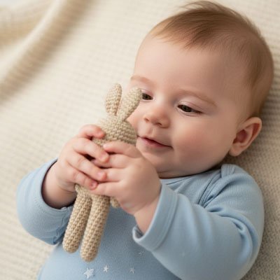 doudou bébé garçon et son doudou lapin
beige 