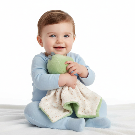 Doudou BEBE Garcon dinosaure vert avec bébé garçon
