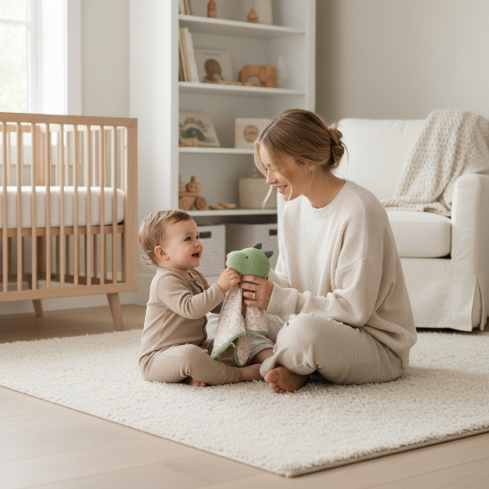 Doudou BEBE Garcon dinosaure vert — maman et bébé