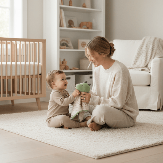 Doudou BEBE Garcon dinosaure vert — maman et bébé