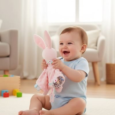 Doudou Fille Naissance lapin rose 