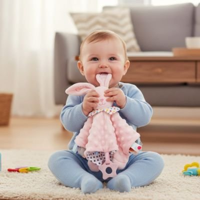 Doudou Fille Naissance rose et bleu