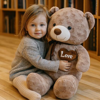 ours en peluche geant et sa doudou garcon