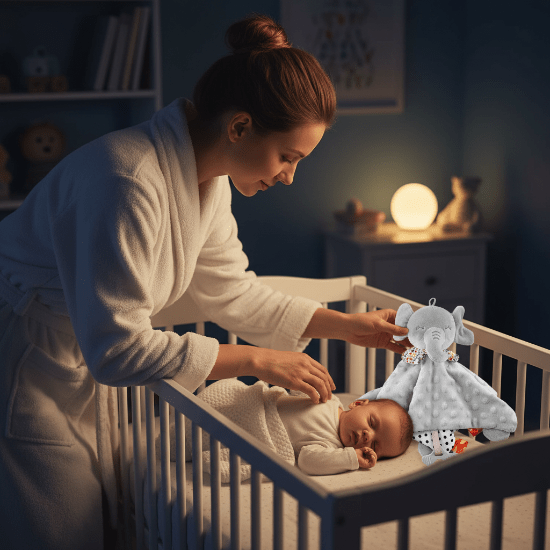 doudou bébé fille avec un Doudou éléphant gris maman nuit bébé endormi