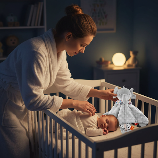 doudou bébé fille avec un Doudou éléphant gris maman nuit bébé endormi