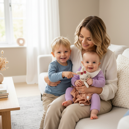 doudou bébé fille famille canapé maman frère bébé