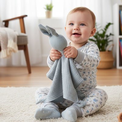 Doudou Lapin Douceur Sourire - Peluche Bio Douce
Doudou lapin gris bleu