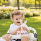 doudou bébé fille avec Doudou lapin rose bébé poussette parc