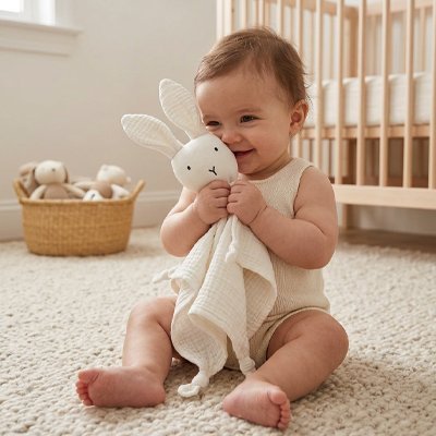 Doudou bébé garçon colle le lapin