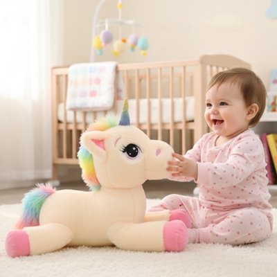 doudou Licorne peluche patel beige avec bebe 