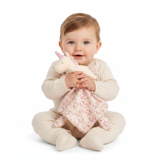Doudou BEBE Garcon licorne rose avec bébé garçon