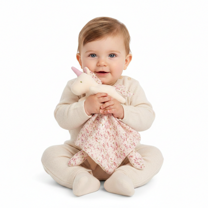 Doudou BEBE Garcon licorne rose avec bébé garçon