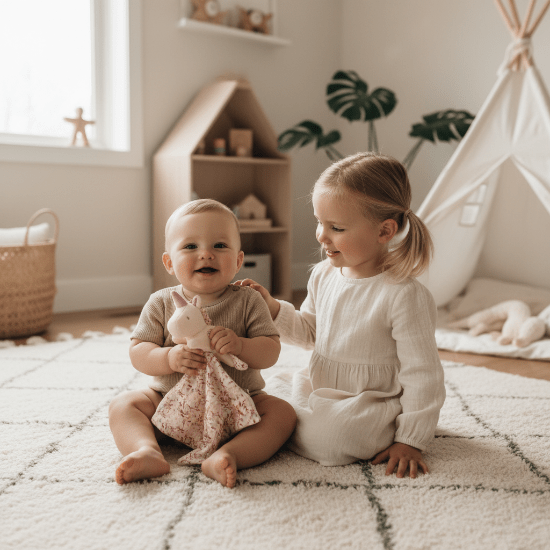 Doudou BEBE Garcon licorne rose — frère et sœur
