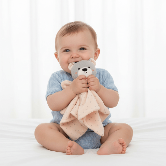 Doudou BEBE Garcon ours gris avec bébé garçon