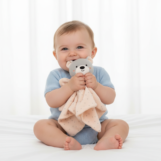 Doudou BEBE Garcon ours gris avec bébé garçon