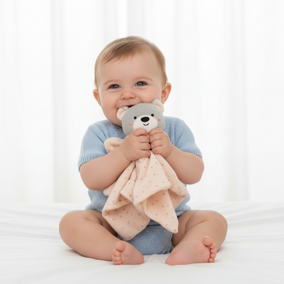 Doudou BEBE Garcon ours gris avec bébé garçon