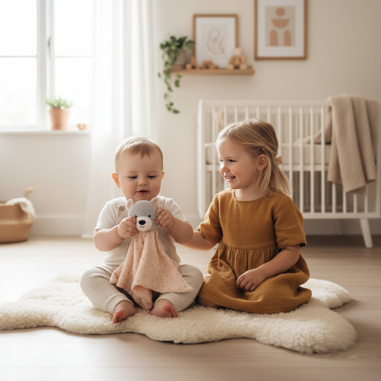 Doudou BEBE Garcon ours gris — frère et sœur