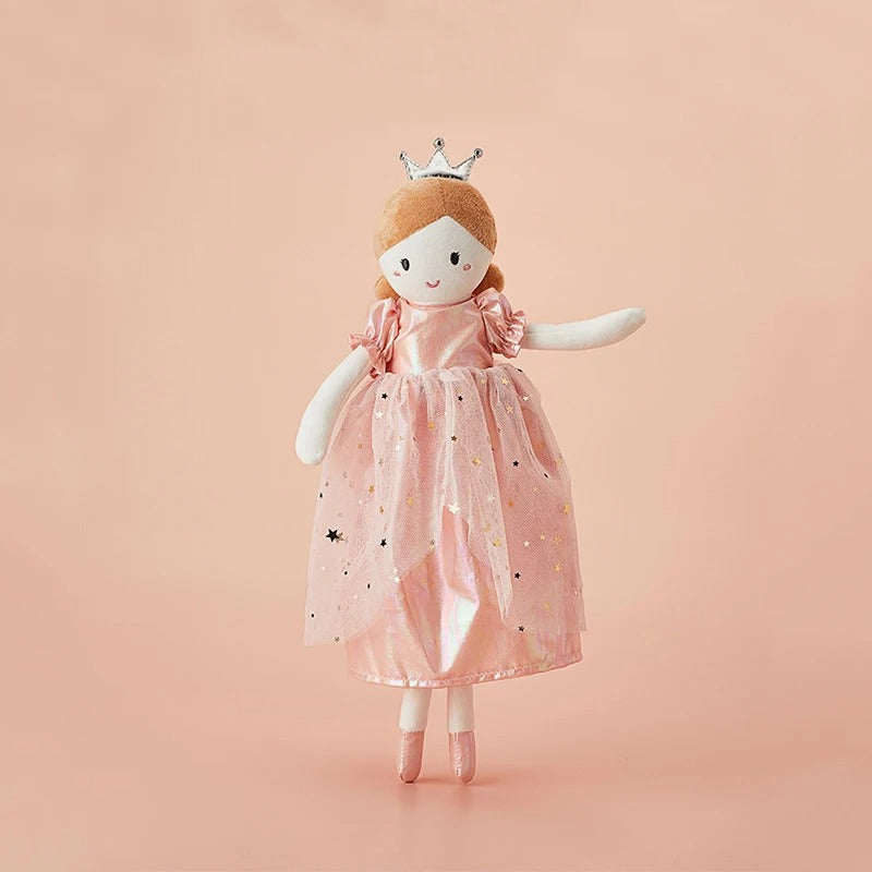 doudou bébé fille poupée princesse avec une robe rose motifs étoiles 