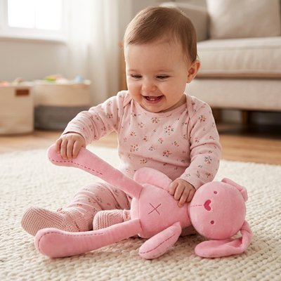 doudou bebe fille et lapin rose 