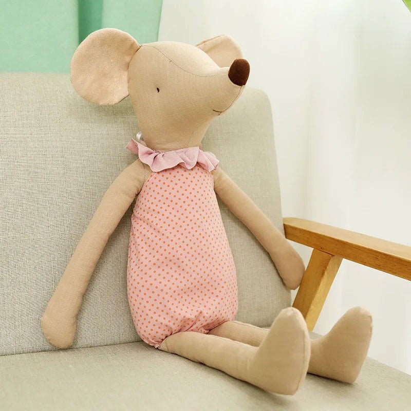 doudou bebe souris rose solo assis