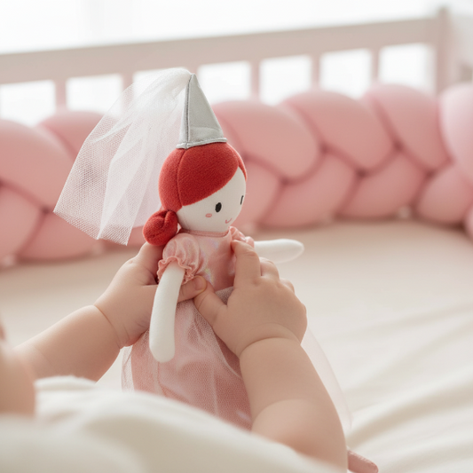 doudou naissance fille princesse Mains de bébé tenant la poupée princesse