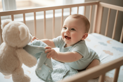 Drap housse lit bébé - bébé et toutou 2