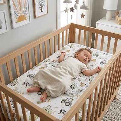 Drap housse lit bebe bebe sommeil sur le dos 