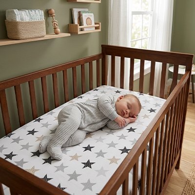 Drap housse lit bebe sommeil de cotes avec etoiles