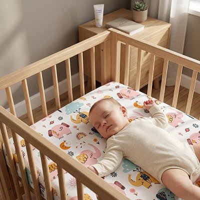 Drap housse lit bebe couché sur le dos 