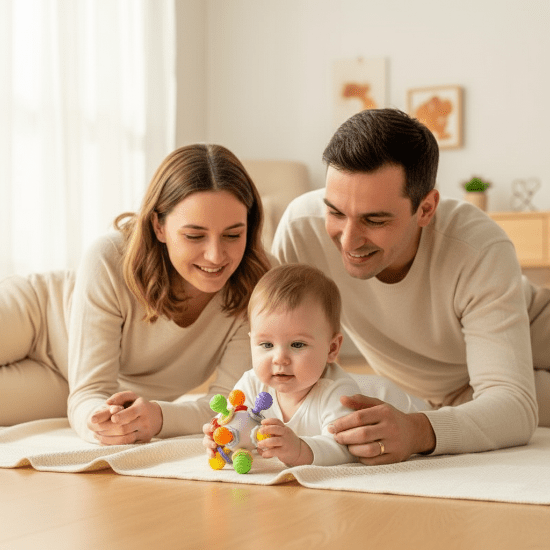 hochets bébé Famille avec bébé jouant ensemble