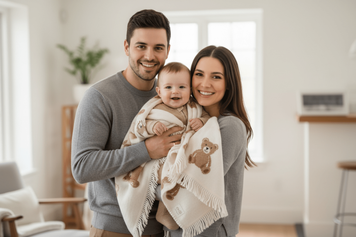 couverture pour poupee Famille heureuse bébé souriant couverture ourson
