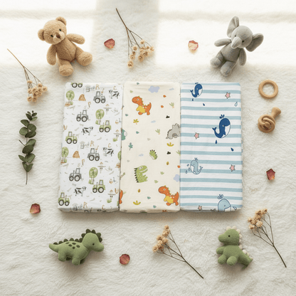 Flat lay – 3 draps berceau