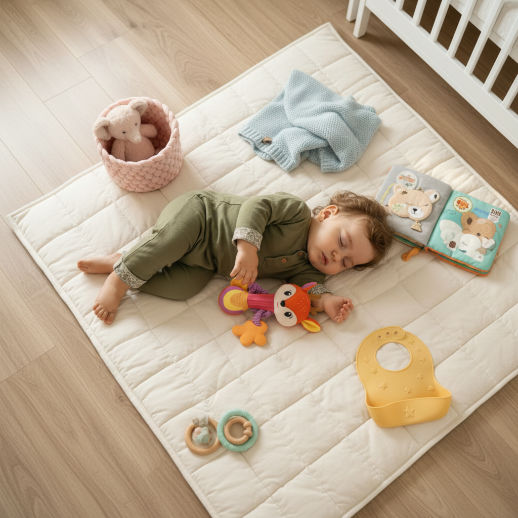 hochet renard Flat lay bébé endormi renard