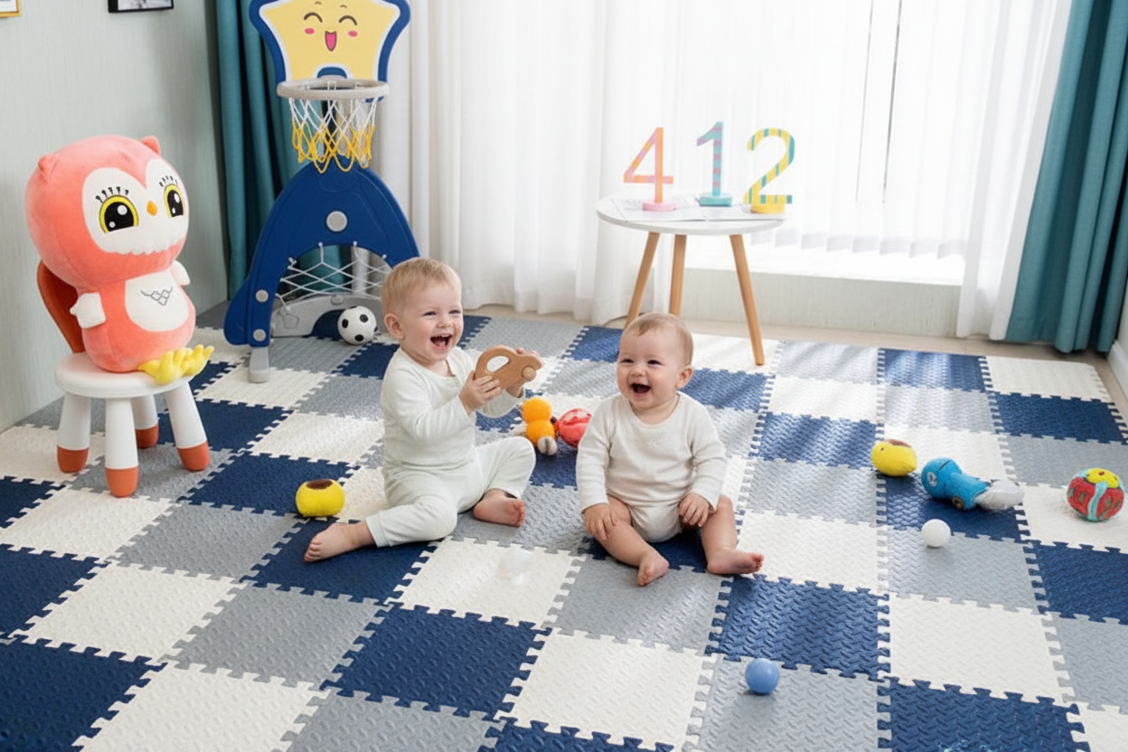 Fratrie joue ensemble tapis grand format