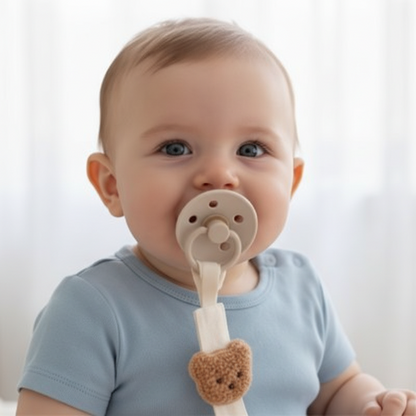 attache tétine en Gros plan bébé avec attache-sucette ourson
