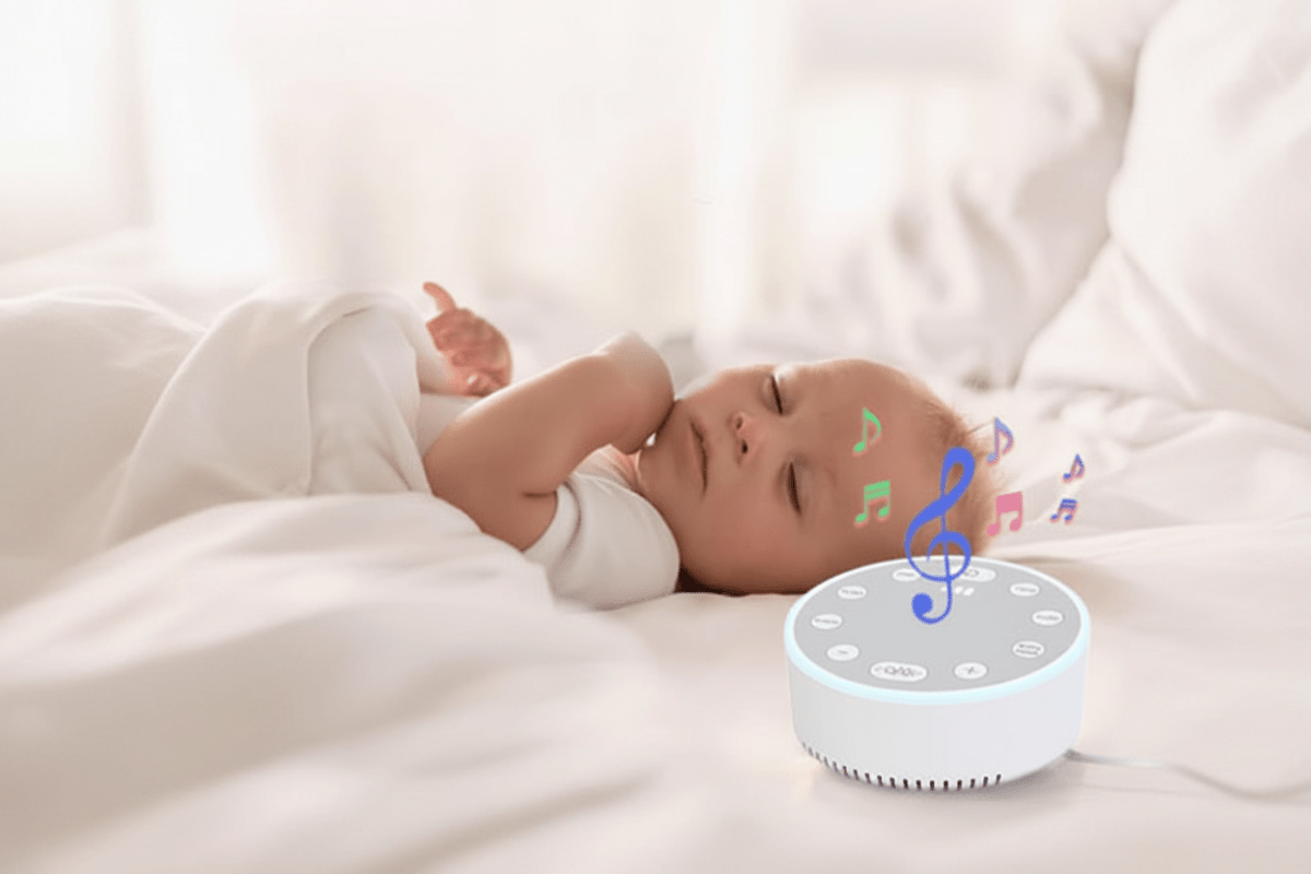 veilleuse bruit blanc et lumiere Gros plan bébé endormi machine bruit blanc