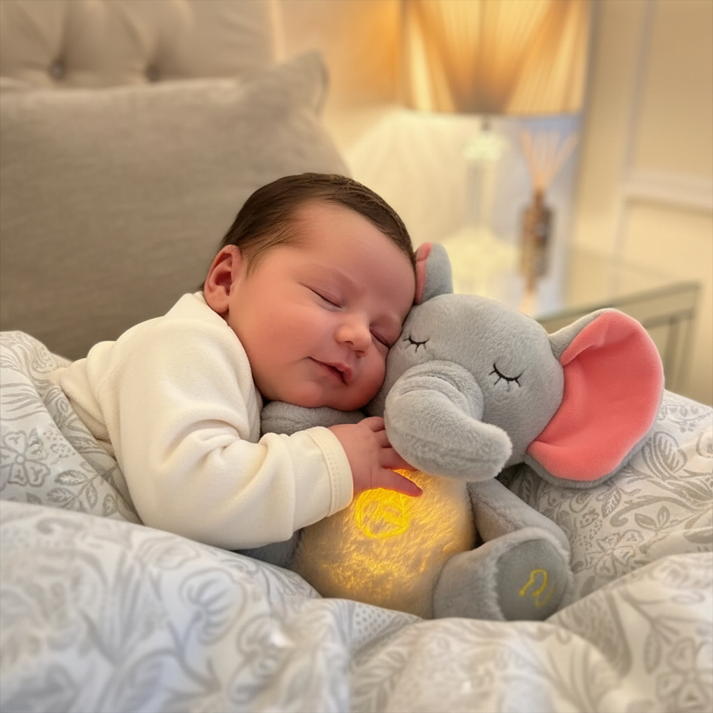 peluche bebe elephant gros plan bébé endormi peluche éléphant