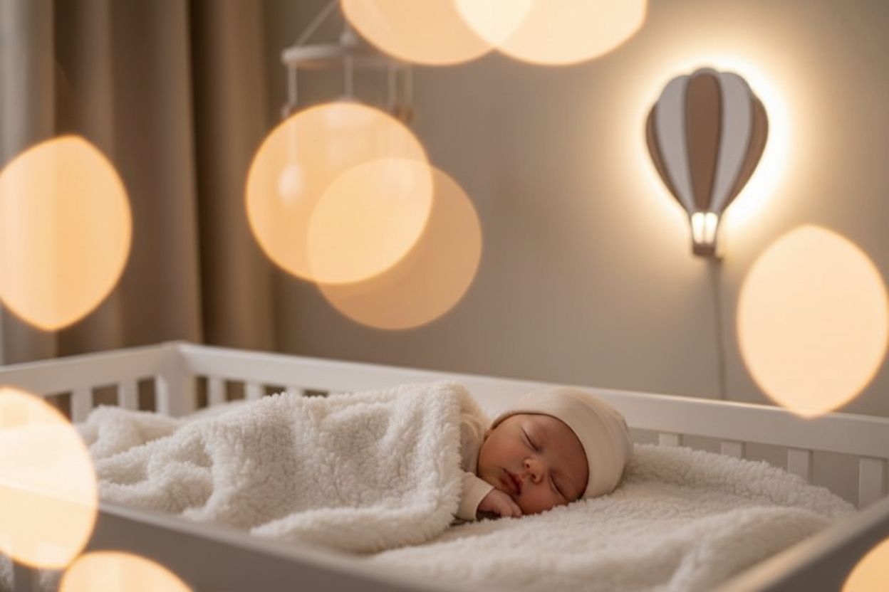 veilleuse bebe Gros plan bébé endormi veilleuse montgolfière