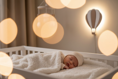veilleuse bebe Gros plan bébé endormi veilleuse montgolfière