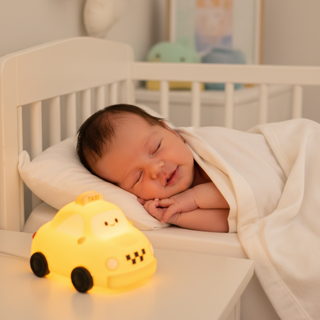 veilleuse douce Gros plan bébé endormi veilleuse taxi ambre